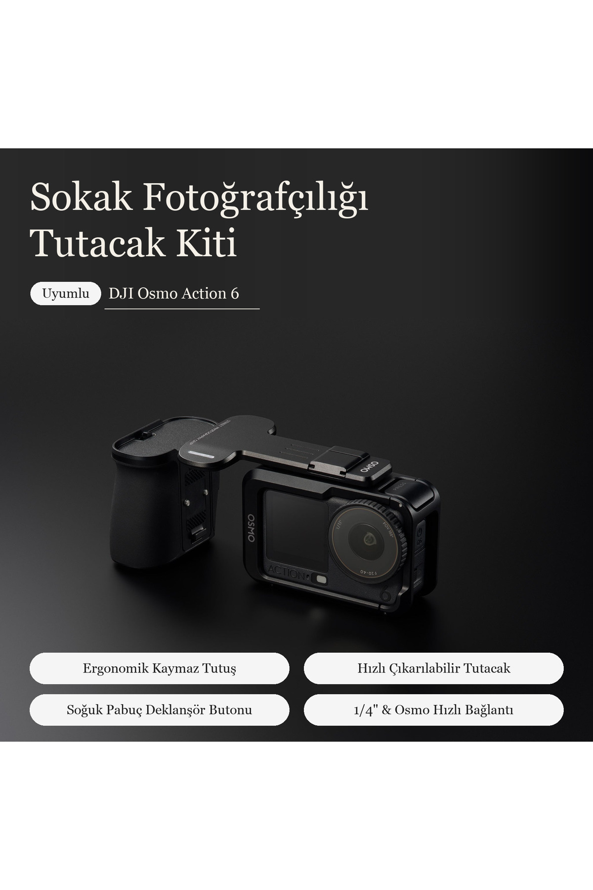 DJI Osmo Action 6 Uyumlu Sokak Fotoğrafçılığı Tutacak Kiti Çerçeve El Tutacağı Deklanşör - Görsel 2