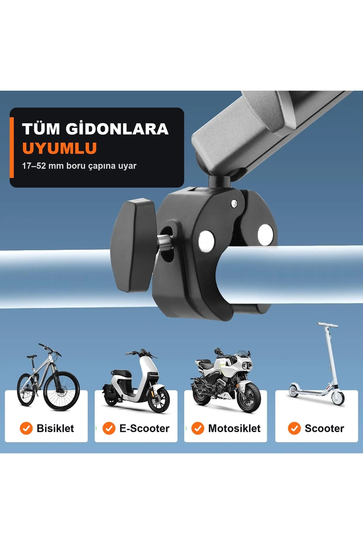 DJI Osmo Action 6 / Osmo 360 / Insta360 X6 X5 Uyumlu Alüminyum 360° Gidon Kelepçesi Bisiklet Motosiklet Montaj - Görsel 2