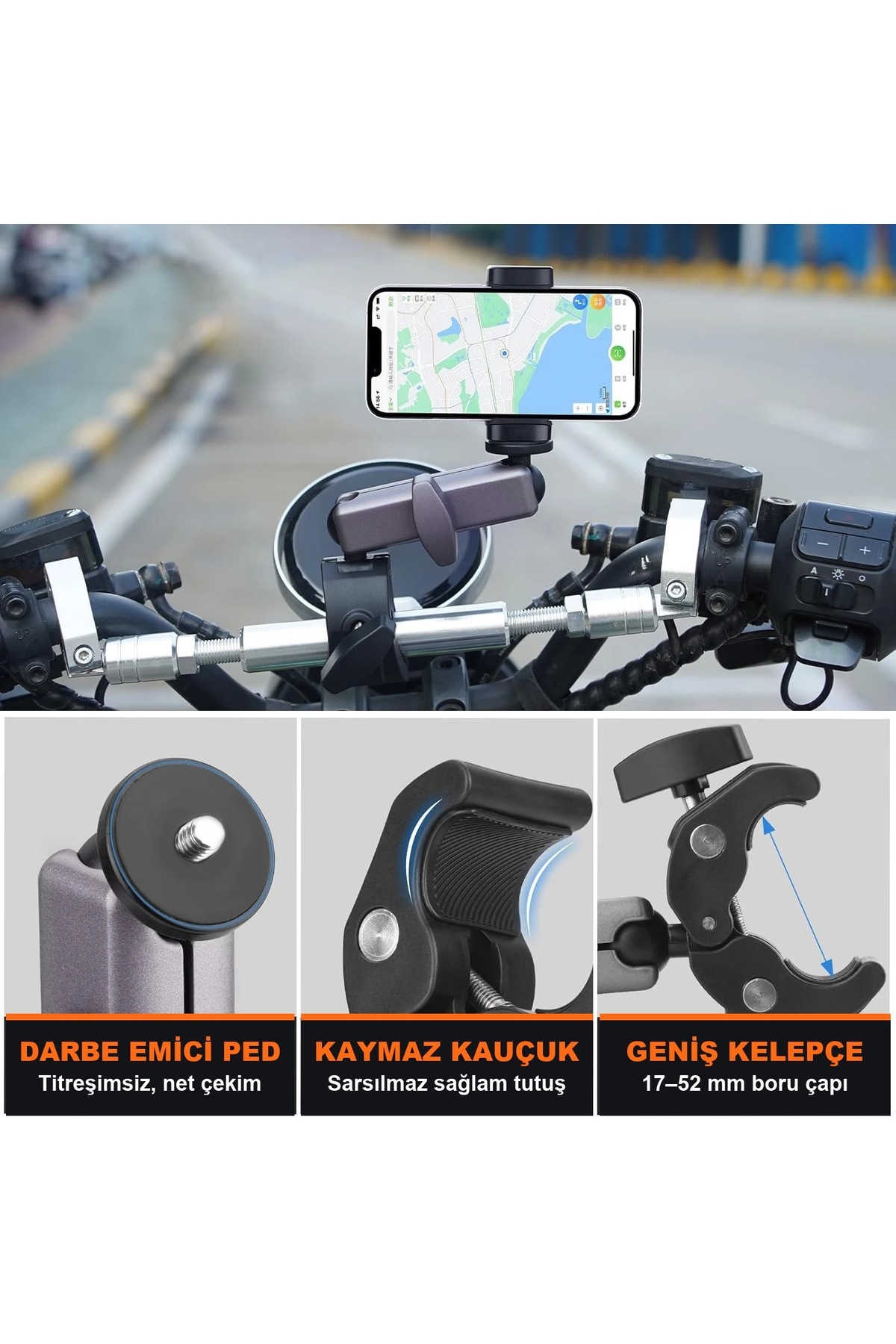 DJI Osmo Action 6 / Osmo 360 / Insta360 X6 X5 Uyumlu Alüminyum 360° Gidon Kelepçesi Bisiklet Motosiklet Montaj - Görsel 5