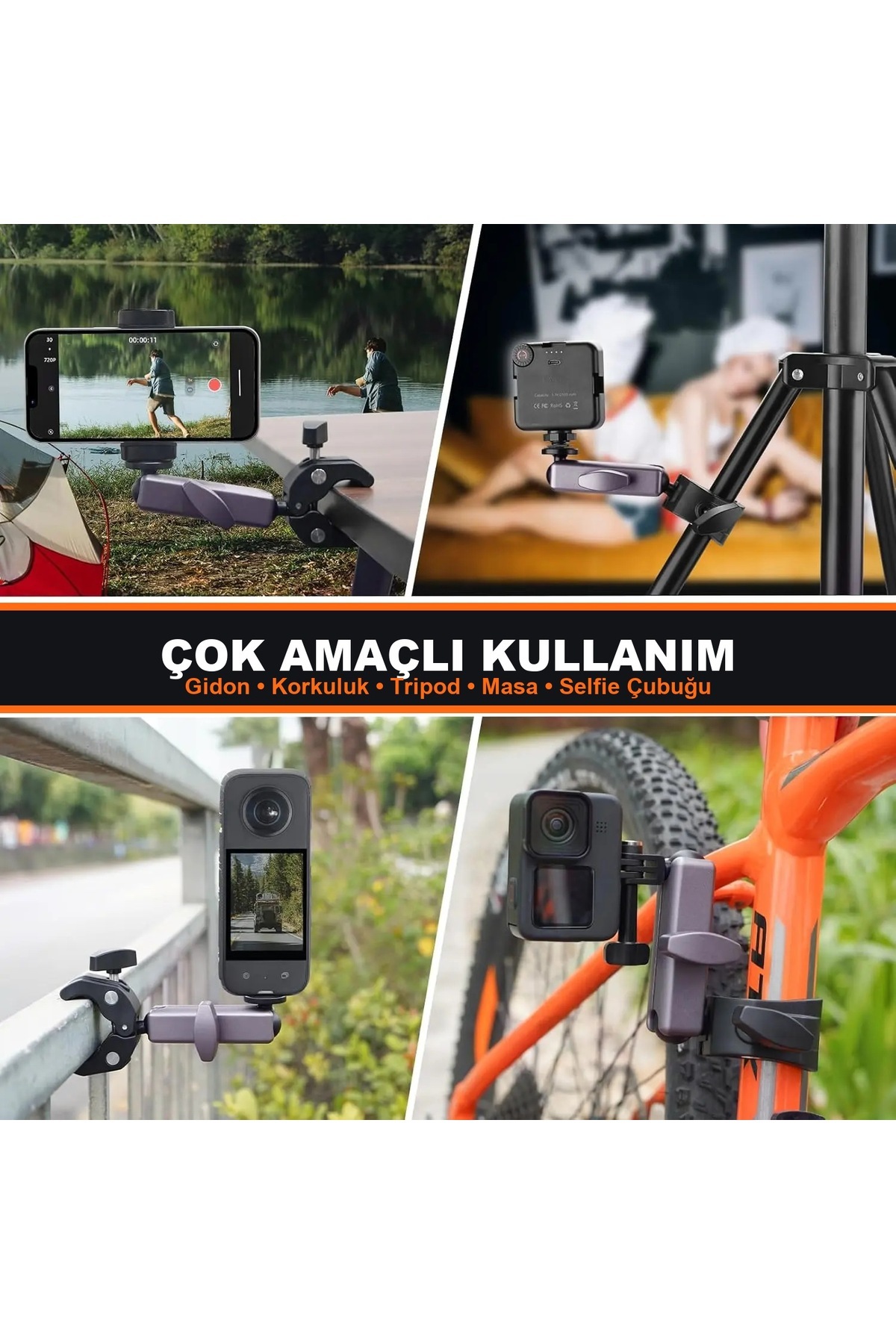 DJI Osmo Action 6 / Osmo 360 / Insta360 X6 X5 Uyumlu Alüminyum 360° Gidon Kelepçesi Bisiklet Motosiklet Montaj - Görsel 7