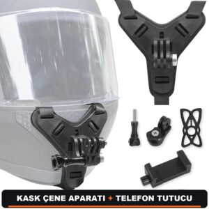 GoPro Hero 13 / DJI Osmo Action 6 / Insta360 Uyumlu Motosiklet Kask Çene Montaj Aparatı Jaw Mount Siyah